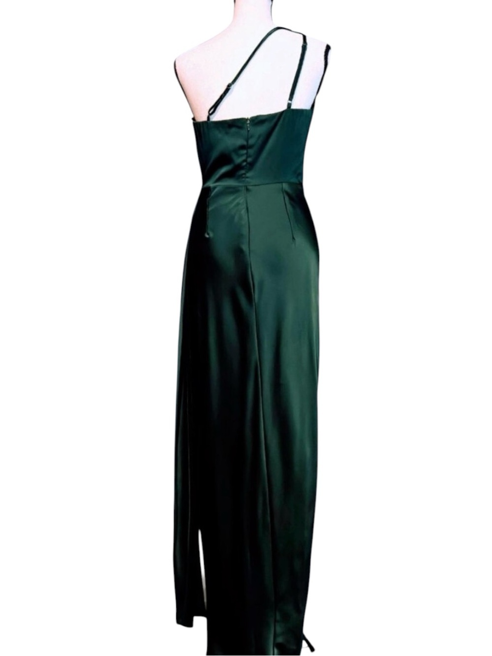 Lulus Emerald Signature Elegance Satin One-Shoulder Maxi Dress Formal Small NWT - Picture 5 of 9